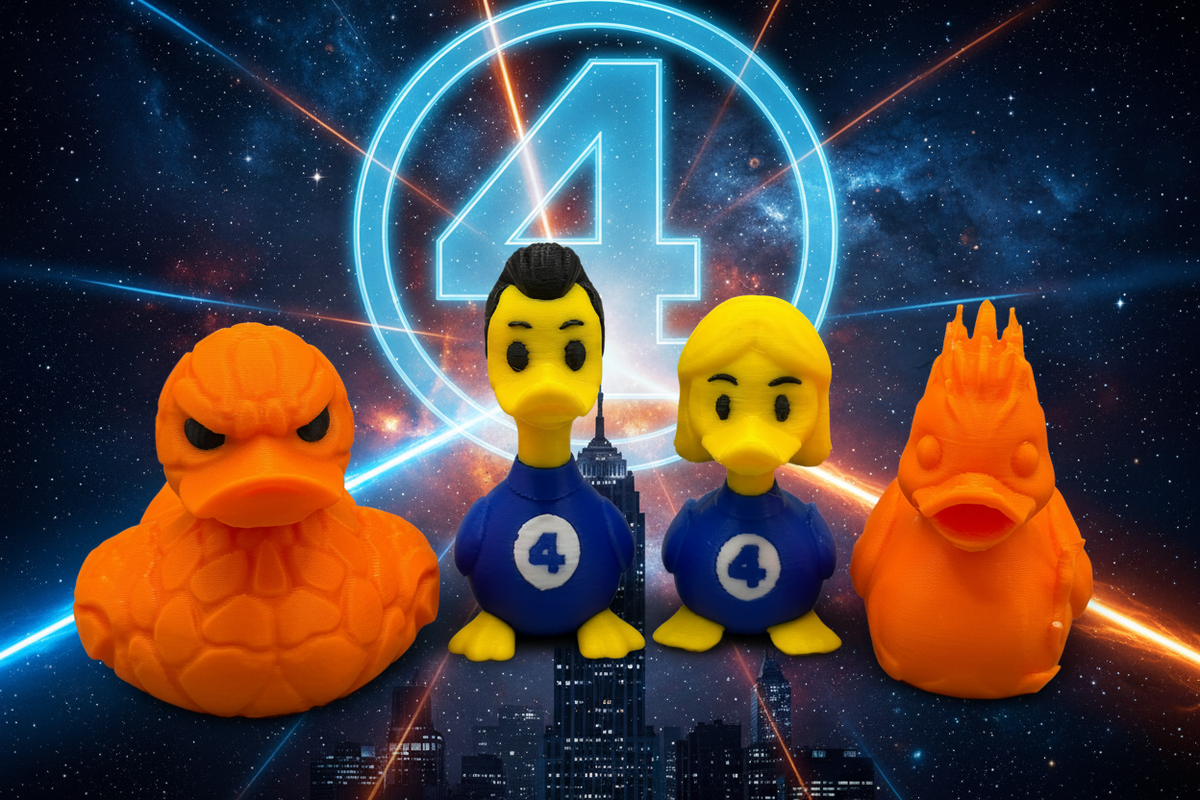 Fantastic 4 Duck Collection – The Thing, Mr. Fantastic, Invisible Woman, and Human Torch as 3D printed ducks