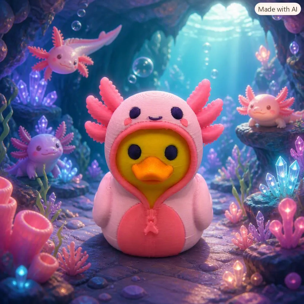Duck in an Axolotl Onesie - Handmade 3D Print for Collectors / Jeep / Cruise