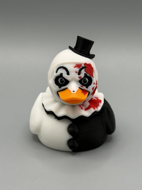 Art the Clown Duck side view – showing ruffled collar and top hat