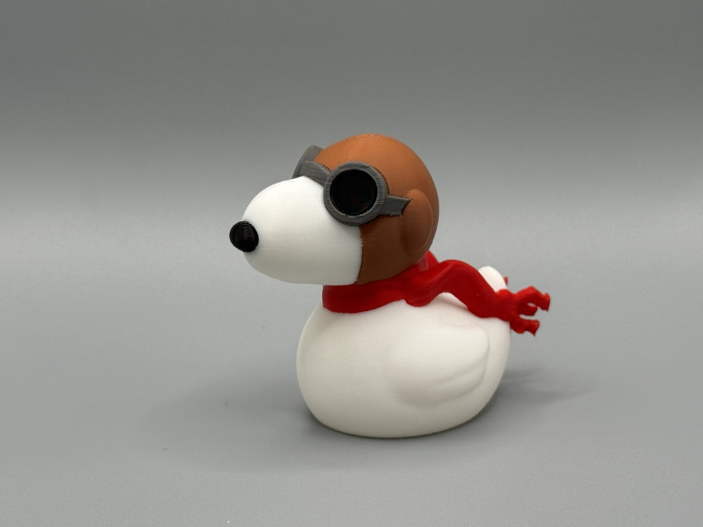 Snoopy Pilot Duck front view – aviator helmet, goggles, and red scarf