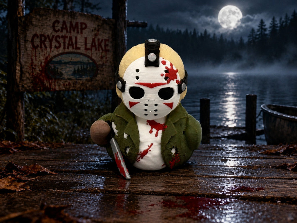 Jason Voorhees Duck at Camp Crystal Lake dock under full moon