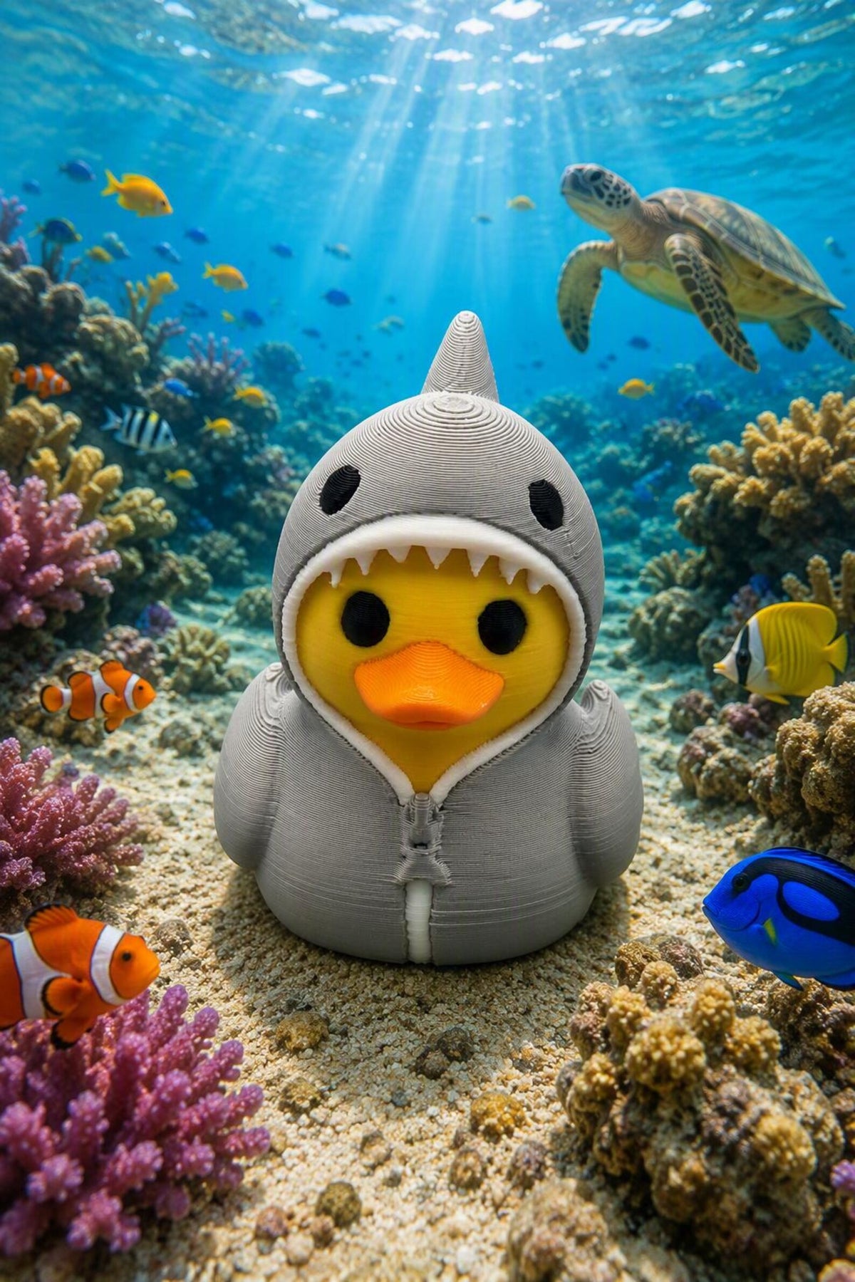 Duck in a Shark Onesie – 3D Printed Animal Collectible / Jeep / Cruise