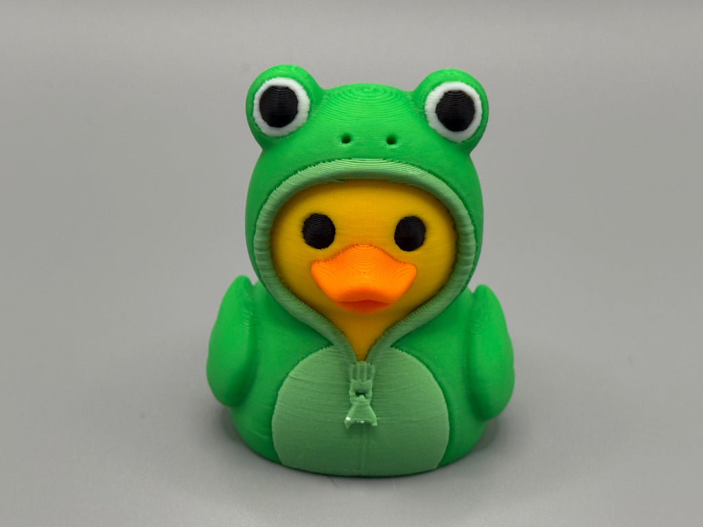 Frog Onesie Duck – front view, 3D printed in green PLA